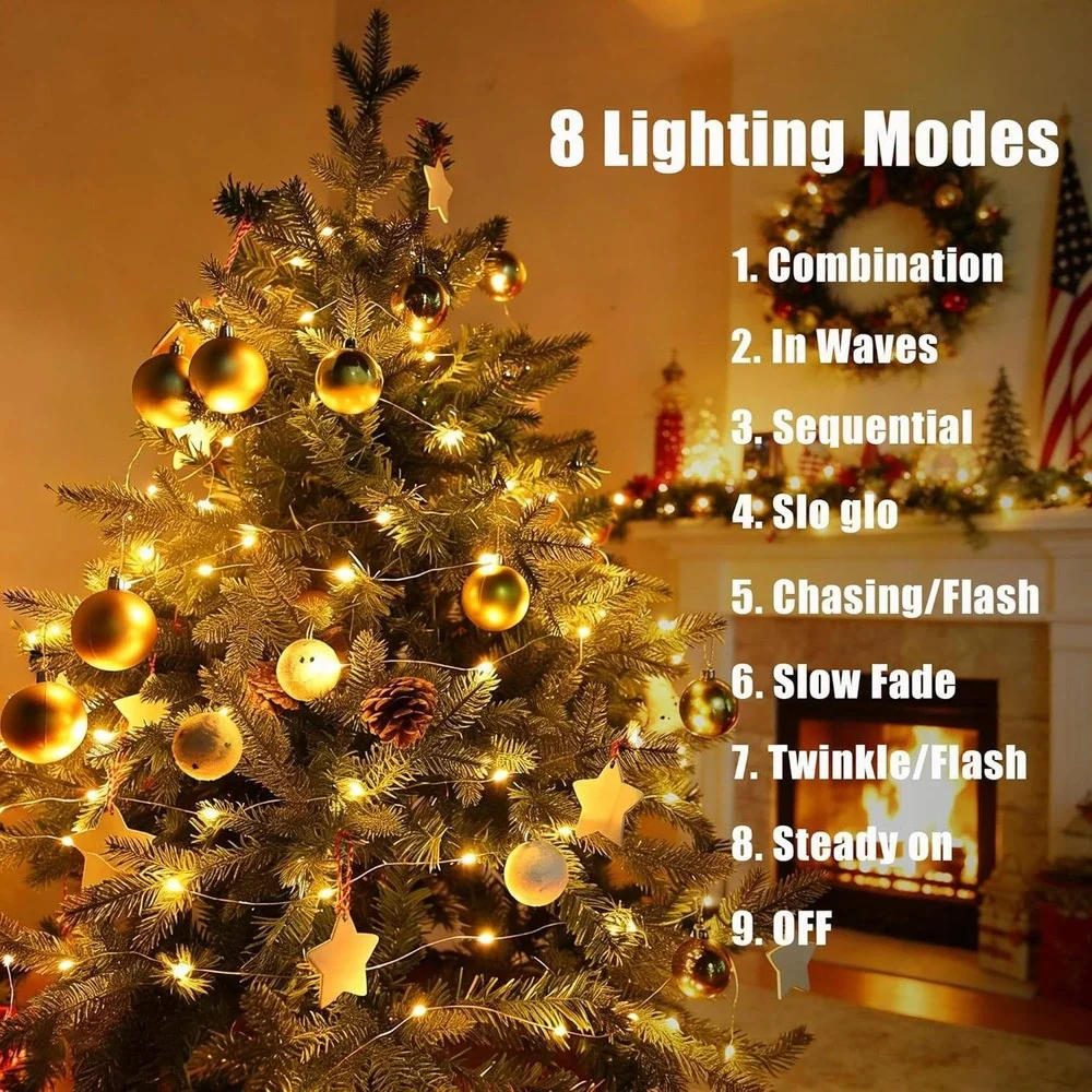Warm White LED Fairy Lights Battery Operated 8 Modes Waterproof Copper Wire 2pk